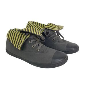 Gudrun Sjoden Sz 42/10 Dark Gray Canvas Green Stripe Fold Over High Top Sneakers